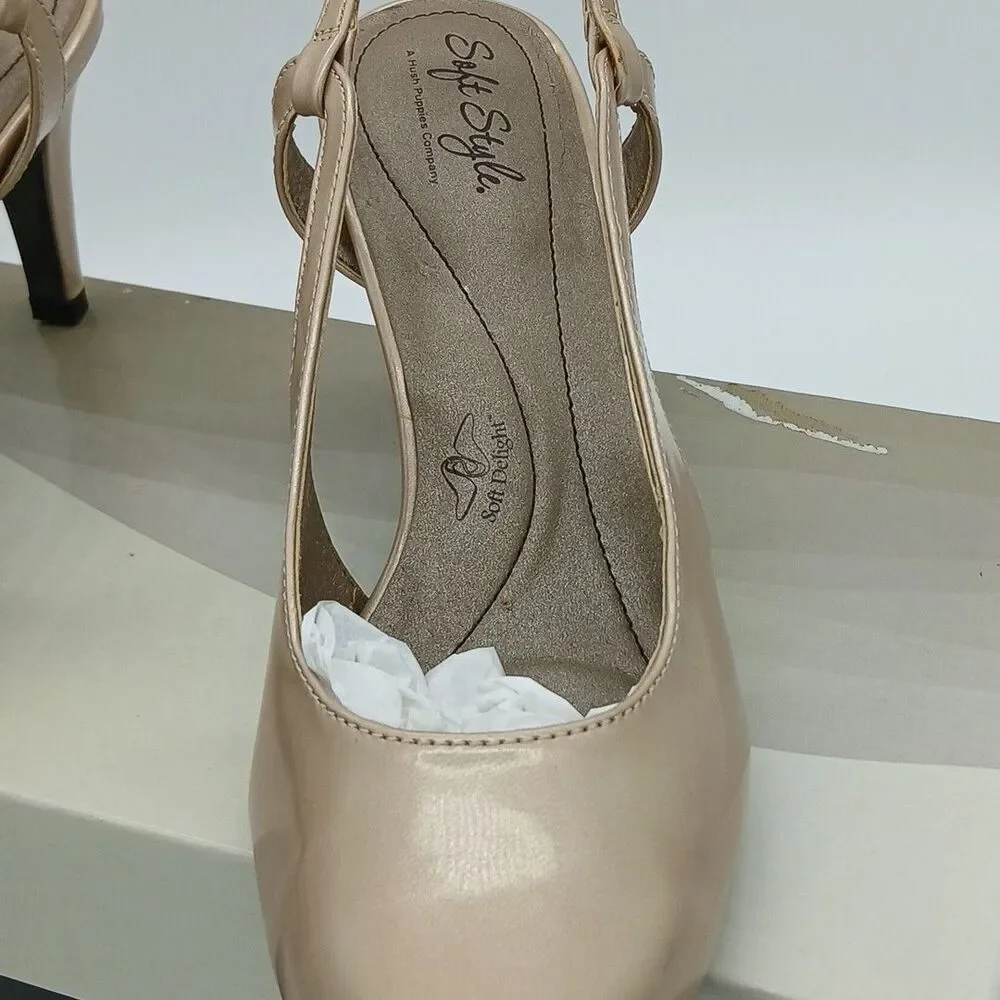 Soft Style By Hush Puppies Co. Catey Slingback Pumps Bone Pearl Patent 7.5M Read